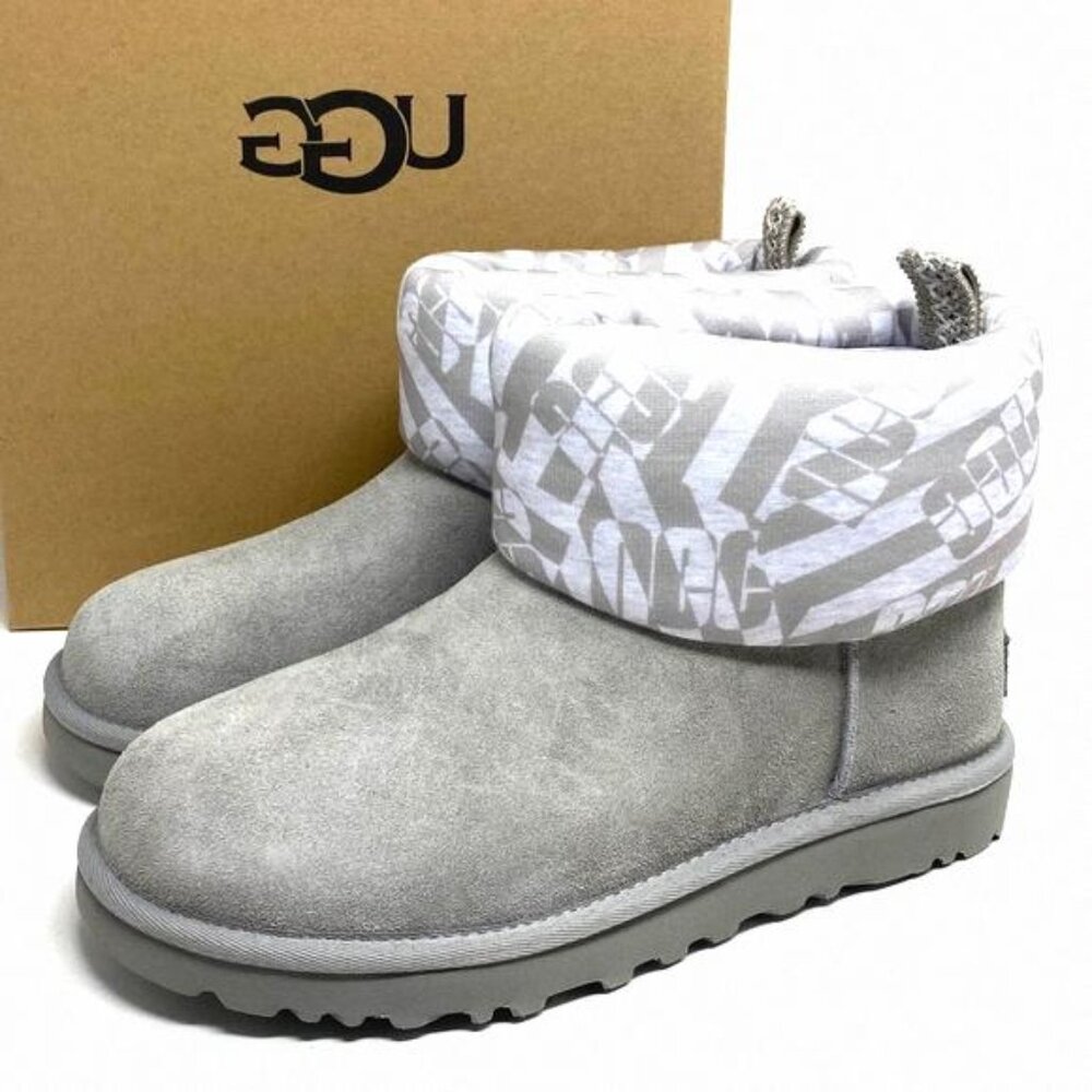 UGG Classic Mini Jersey Suede Stripe Gray Boots Winter SEL 1136674 Size Women